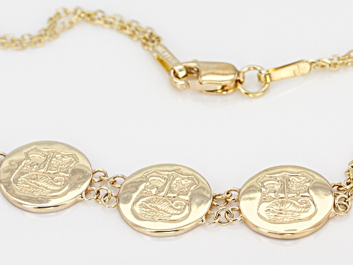 Double Strand Inca Inspired Triple Shield 10k Yellow Gold Bracelet - Size 7.25