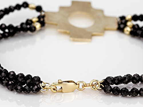 25.00ctw Black Spinel 10k Gold Incan Chakana Cross and Bead Bracelet - Size 7.5