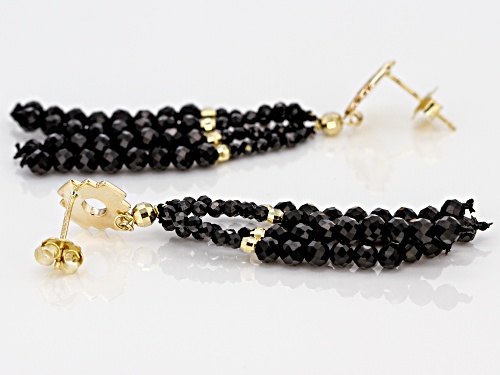 16.53ctw Black Spinel Tassel 10k Gold Bead & Incan Chakana Earrings