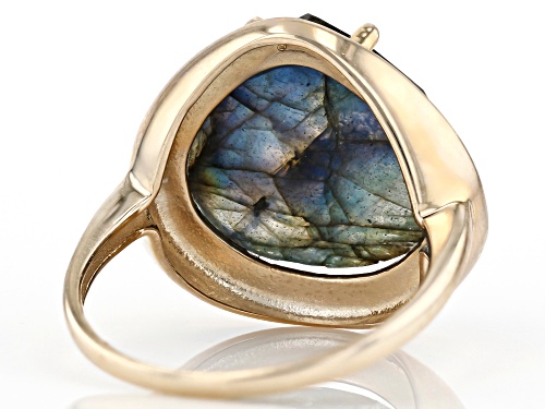 14mm Pear Shape  Labradorite Solitaire 10k Yellow Gold Ring - Size 7