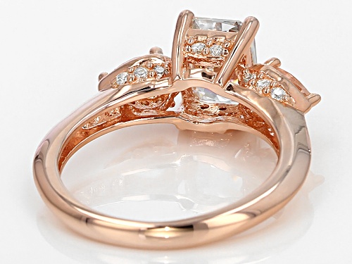 Pre-Owned Moissanite Fire® 1.96ctw Dew And .38ctw Morganite 14k Rose Gold Over Silver Ring. - Size 9