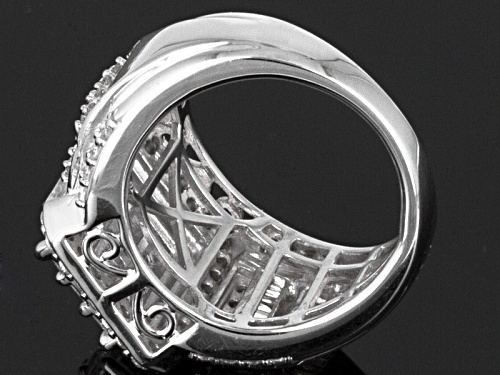 Pre-Owned Bella Luce ® 4.03ctw Baguette And Round Rhodium Over Sterling Silver Ring - Size 5