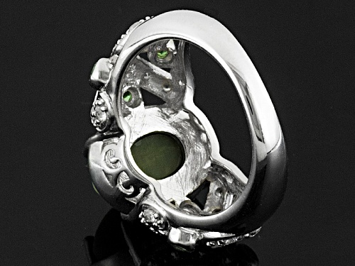 Pre-Owned 12x10mm Oval Cats Eye Quartz With .27ctw Mint Tsavorite And .42ctw White Zircon Silver Rin - Size 11