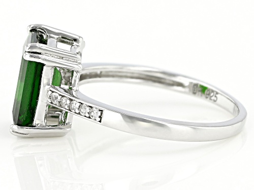Pre-Owned 3.03ct Emerald Cut Russian Chrome Diopside And .12ctw Round White Zircon Sterling Silver R - Size 8