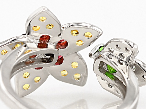 Pre-Owned 1.95ctw Raspberry Color Rhodolite, Yellow Sapphire, Chrome Diopside & Zircon Silver Floral - Size 9