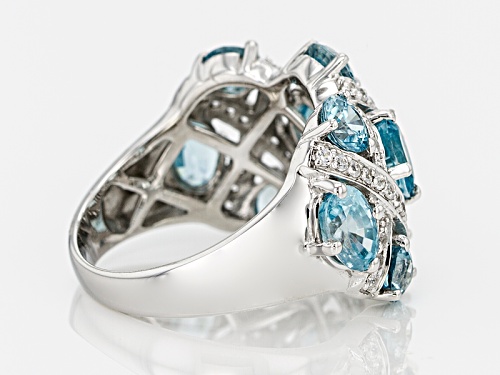 Pre-Owned 4.58ctw Oval And Round Blue Zircon With .38ctw Round White Zircon Sterling Silver Ring - Size 5