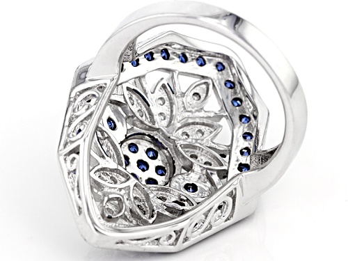 Pre-Owned Bella Luce ® 3.05ctw Sapphire And White Diamond Simulants Rhodium Over Sterling Silver Rin - Size 7