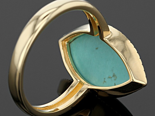 Pre-Owned Tehya Oyama Turquoise™ 18x10mm Marquise Chilean Turquoise 18k Gold Over Silver Ring - Size 4