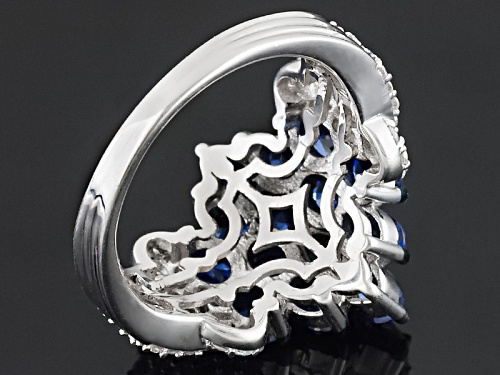 Pre-Owned Bella Luce ® 5.46ctw Sapphire And White Diamond Simulants Rhodium Over Sterling Silver Rin - Size 5
