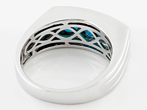Pre-Owned 1.02ctw Round Paraiba Color Blue Ethiopian Opal Sterling Silver Mens 3-Stone Ring - Size 13