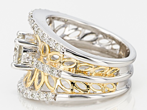 Pre-Owned Moissanite Fire® 1.80ctw Dew Platineve™ & 14k Yellow Gold Over Silver Two Tone Ring - Size 6