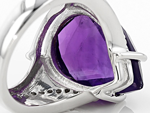 8.07ct Zambian Amethyst And .15ctw Round White Zircon Sterling Silver Ring - Size 8