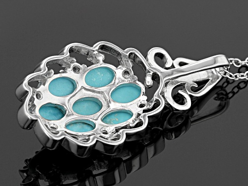 6x4mm Sleeping Beauty Turquoise And .20ctw White Topaz Rhodium Over Silver Pendant With Chain