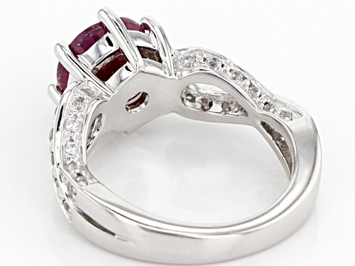 2.40ct Indian Round Ruby With .32ctw Round White Zircon Sterling Silver Ring - Size 11