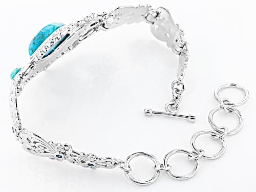 15mm Square Cushion And 5mm Round Turquoise With .30ctw Swiss Blue Topaz Sterling Silver Bracelet - Size 7.25