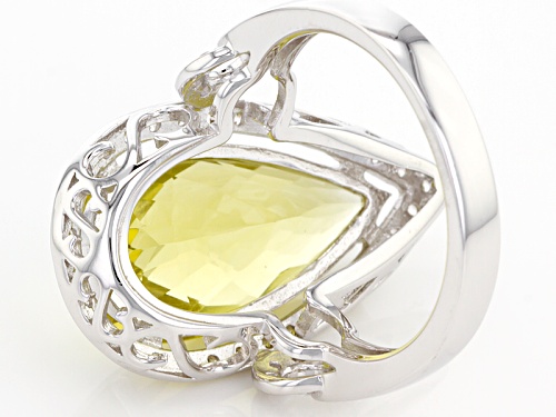 6.50ct Pear Shape Canary Yellow Quartz And .32ctw Round White Zircon Sterling Silver Ring - Size 8