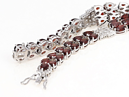 28.80ctw Pear Shape Vermelho Garnet™ And .61ctw Round White Topaz Rhodium Over Silver Bracelet - Size 8