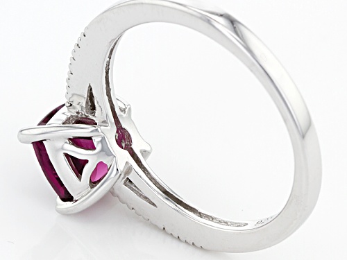 1.43ct Square Cushion Raspberry color Rhodolite With .10ctw Round White Zircon Sterling Silver Ring - Size 12
