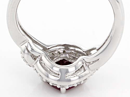 .85ct Square Cushion Raspberry Color Rhodolite With .21ctw Round White Zircon Sterling Silver Ring - Size 7