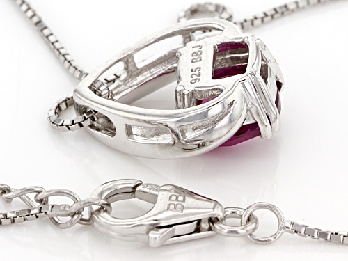 1.50ct Square Cushion Checkerboard Cut Raspberry Color Rhodolite Sterling Silver Pendant With Chain