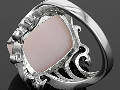 16x12mm Rectangular Cushion Peruvian Pink Opal Sterling Silver Ring - Size 6