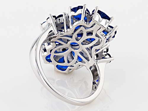 4.42ctw Heart Shape And Round Lab Created Blue Spinel Sterling Silver Floral Ring - Size 5