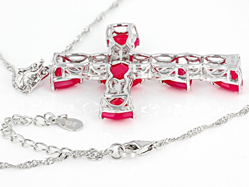 8x8mm Square Cushion And 7x7mm Trillion Pink Onyx Rhodium Over Silver Cross Enhancer With Chain