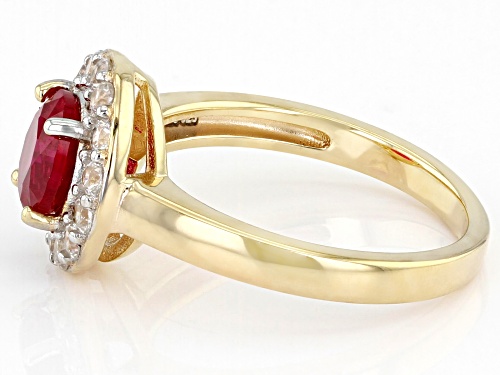 1.32ct Round Lab Created Ruby with 0.70ctw White Zircon 18k Yellow Gold Over Silver Halo Ring - Size 8