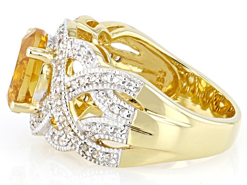 1.89ctw Oval Citrine with 0.48ctw Round White Zircon 18k Yellow Gold Over Silver Ring - Size 7