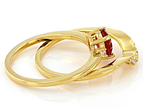 0.65ct Lab Padparadscha Sapphire & 0.11ctw White Zircon 18k Yellow Gold Over Silver Set of 2 Rings - Size 9