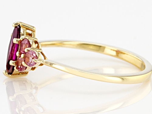 .51ct Raspberry Color Rhodolite With .46ctw Color Shift Garnet 18k Yellow Gold Over Silver Ring - Size 7