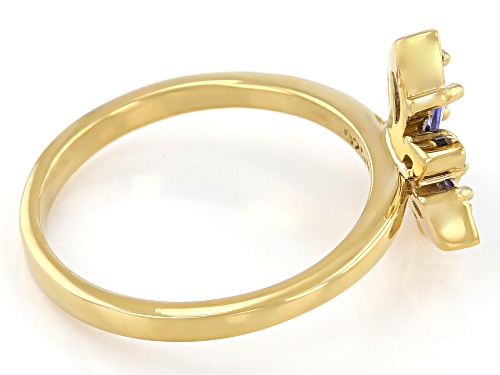 1.11ctw Mixed Shape Tanzanite 18k Yellow Gold Over Sterling Silver Asymmetrical Flower Ring - Size 6