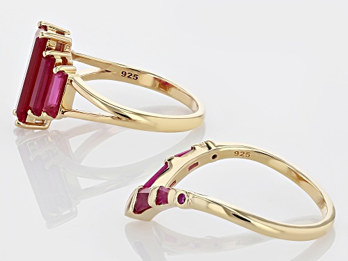 3.23ctw Lab Created Ruby 18k Yellow Gold Over Sterling Silver Set Of 2 Stackable Rings - Size 9