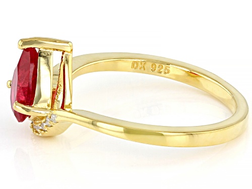 1.07ct Pear Lab Created Ruby And 0.05ctw White Diamond Accent 18k Yellow Gold Over Silver Ring - Size 8