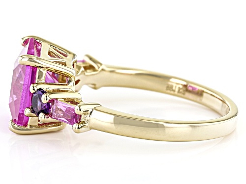 4.58ctw Lab Created Pink Sapphire And 0.19ctw African Amethyst 18k Yellow Gold Over Silver Ring - Size 9