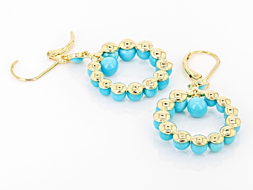 5-3mm Graduated Blue Kingman Turquoise 18k Yellow Gold Over Sterling Silver Earrings