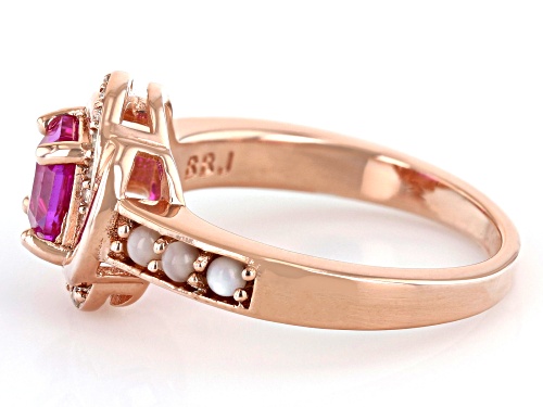 2.55ct Lab Pink Sapphire,2mm Mother-of-Pearl & 0.03ctw White Zircon 18k Rose Gold Over Silver Ring - Size 8
