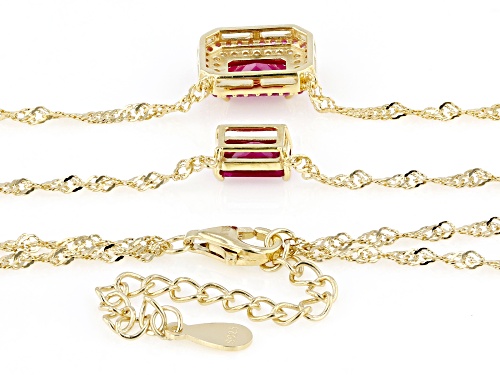 2.32ctw Lab Ruby and 0.22ctw White Zircon 18k Yellow Gold Over Silver Double Layered Necklace - Size 18
