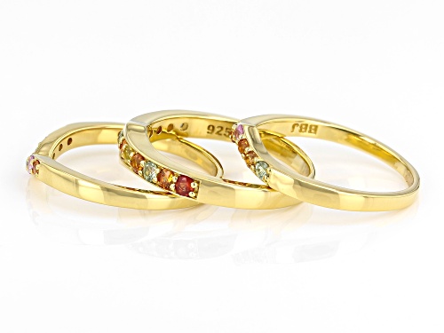 0.75ctw Multi Color Sapphire 18k Yellow Gold Over Sterling Silver Stackable Ring Set of 3 - Size 8