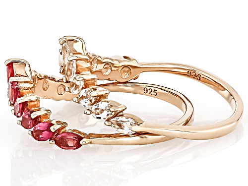 0.85ctw Pink Tourmaline, White Topaz & Cultured Freshwater Pearl 18k Rose Gold Over Silver Ring Set - Size 7