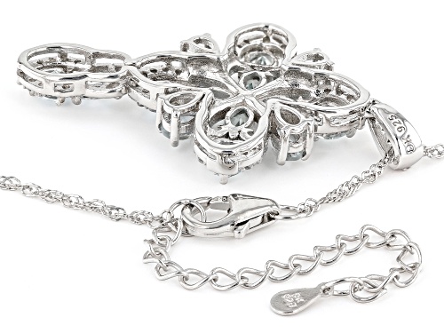 2.56ctw Aquamarine With .47ctw White Topaz Rhodium Over Sterling Silver Cross Pendant with Chain