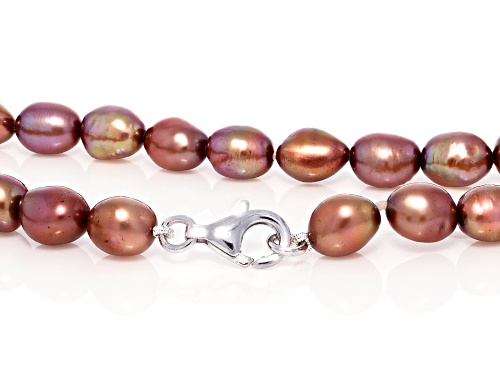 7-8mm Mahogany Cultured Freshwater Pearl Rhodium Over Sterling Silver 36 Inch Necklace - Size 36