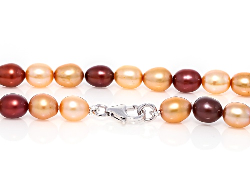 6mm Multi-Color Cultured Freshwater Pearl Rhodium Over Sterling Silver 36 Inch Necklace - Size 36