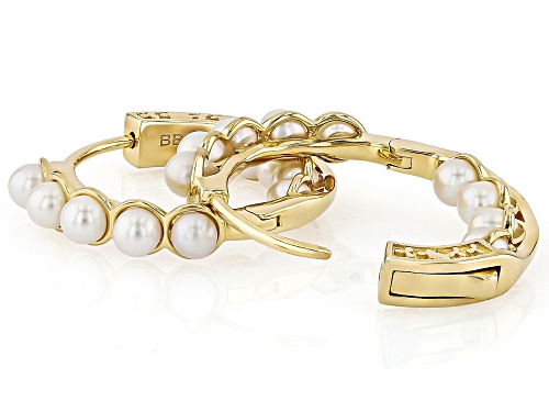 3mm White Cultured Freshwater Pearl 18k Yellow Gold Over Sterling Silver Earring