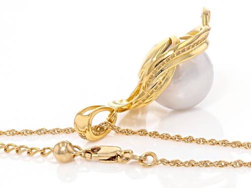 13mm White Cultured Freshwater Pearl & Topaz 18k Yellow Gold Over Sterling Silver Pendant With Chain