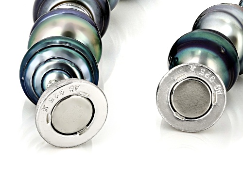 10-12MM Cultured Tahitian Pearl Rhodium Over Sterling Silver Bracelet