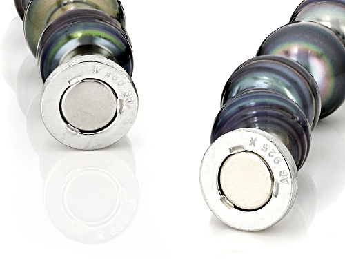 10-12mm Multi-Color Cultured Tahitian Pearl Rhodium Over Sterling Silver Bracelet