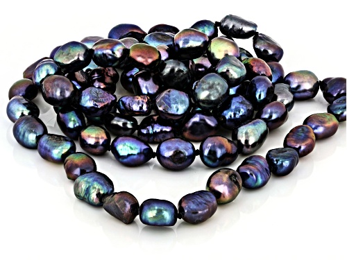 7.5mm Black Cultured Freshwater Pearl 32 Inch Endless Strand Necklace - Size 32
