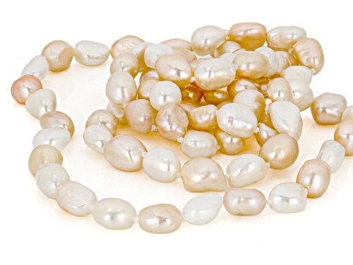 7.5mm White & Peach Cultured Freshwater Pearl 32 Inch Endless Strand Necklace - Size 32