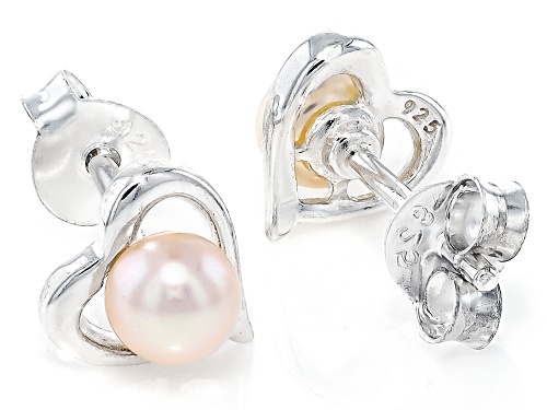 4mm White Cultured Freshwater Pearl Rhodium Over Sterling Silver Earrings